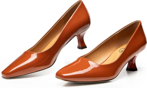 Vista 5 de Trary Zapatos de tacón de gatito para mujer, zapatos de vestir clásicos con punta cuadrada, zapatos casuales de tacón bajo cerrado para mujer oficina