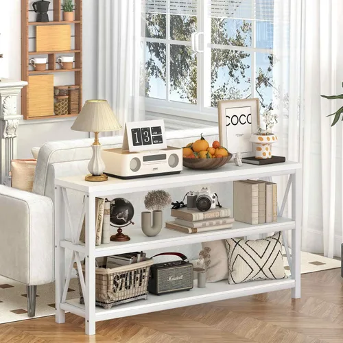 Vista 8 de FATORRI Organizador de almacenamiento de 8 cubos y mesa consola de sofá (roble blanco)