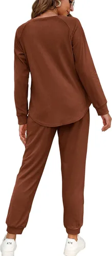 Vista 2 de Wiholl - Conjuntos de dos piezas para mujer ropa cómoda con sudadera abotonada y pantalones deportivos con bolsillos