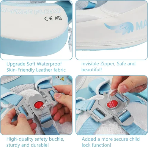 Vista 3 de Mambobaby Flotador con Cola para Bebé con Toldo, Flotador de Piscina Infantil, Entrenador de Natación para Bebés, Flotador de Agua sin Aire, Ángel