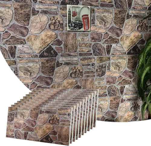 Vista 10 de Dundee Deco Paneles de pared 3D – Revestimiento, paneles de pared con aspecto de piedra marrón y gris, revestimiento de espuma de poliestireno