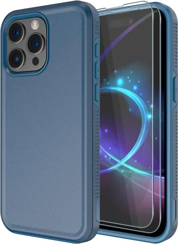 Vista 21 de Diverbox Funda para iPhone 15 Plus [a prueba de golpes] [a prueba de caídas] [protector de pantalla de vidrio templado], funda de protección