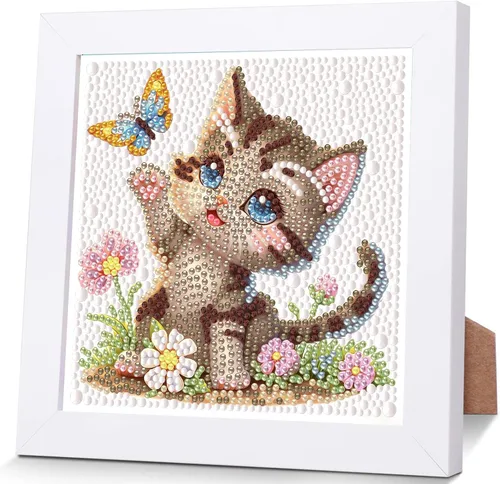 Vista 9 de xackcme Kits de pintura de diamantes de mariposa para niños con marco, arte de diamantes de mariposas para niños de 4 a 8 a 12 años, kit de pintura