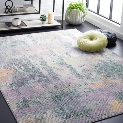 Vista 11 de SAFAVIEH Sequoia Collection - Alfombra para pasillo, 2 pies 2 pulgadas x 9 pies, verde y morado, diseño abstracto moderno, no desprende pelusa