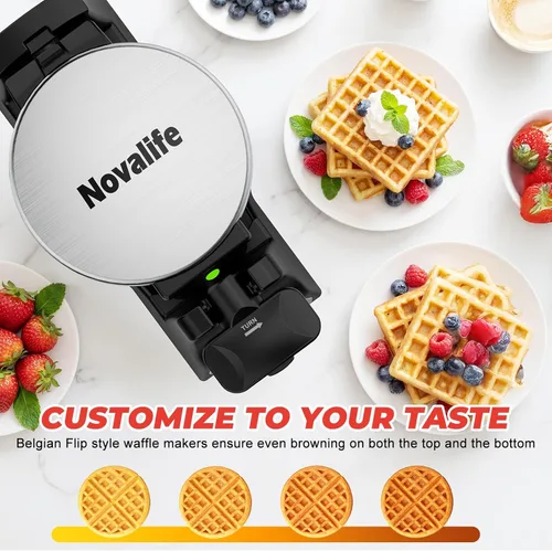 Vista 5 de Waffle Maker, 1400W Belgian Waffle Maker, Double Waffle Iron 180° Flip, 8 Slices, Rotating & Nonstick Plates, Removable Drip Tray Easy to Clean