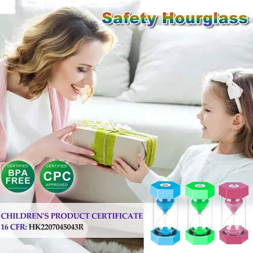 Vista 8 de SuLiao Temporizadores de arena 1m/2m/3m/5m/10 minutos, temporizador de arena de reloj de arena de plástico para niños, reloj de arena grande