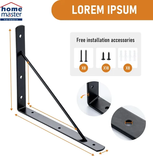 Vista 3 de HOME MASTER HARDWARE Soportes de estante de 10 x 8 pulgadas, soporte de ángulo de pared triangular de 90 grados en L para estantes flotantes, Negro