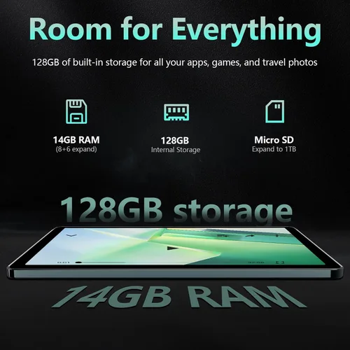 Vista 2 de ANTEMPER Tablet Android de 10 pulgadas, tabletas celulares 4G, Octa-Core, 128 GB de almacenamiento + 14 GB de RAM/1 TB expandible, WiFi 5G, batería