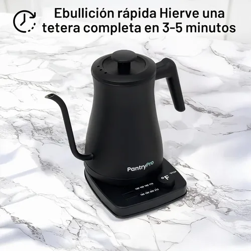 Vista 5 de PantryPro Hervidor eléctrico de cuello de cisne con control de temperatura, hervidor rápido de 34 oz/1.0L, interior de acero inoxidable, apagado