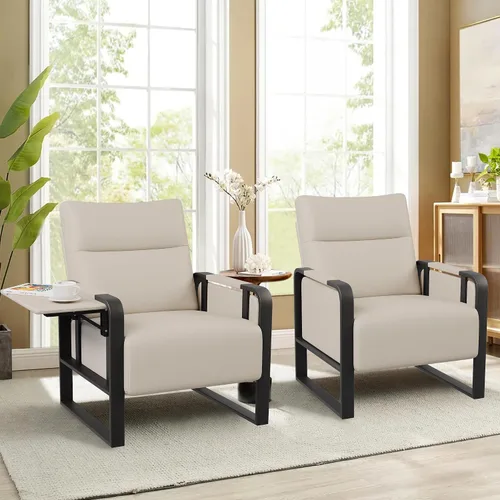 Vista 10 de Silla de Acento Moderna Tapizada en Cuero PU Sillón con Mesa de Bandeja para Dormitorio Sala de Estar Sillas Silla de Oficina Beige