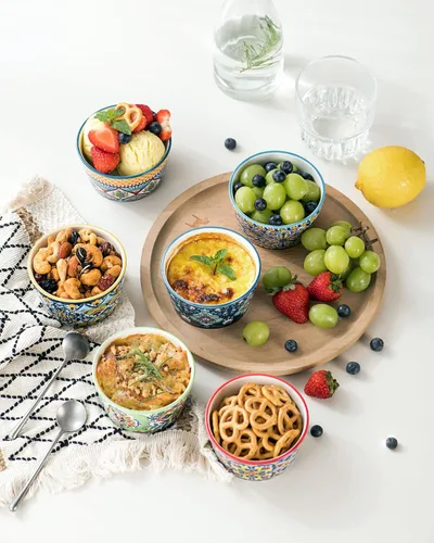 Vista 4 de 6 oz Ceramic Ramekins Set of 6, Boho Baking Cups & Dessert Dishes