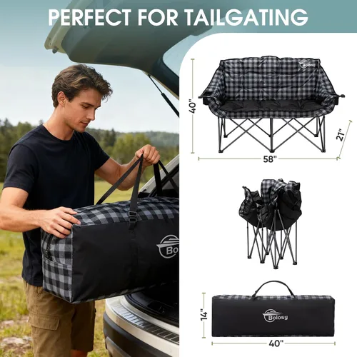 Vista 3 de Bolosy - Silla de camping doble acolchada para sofá biplaza Sillas de campamento de gran tamaño para 2 personas para adultos, silla de césped