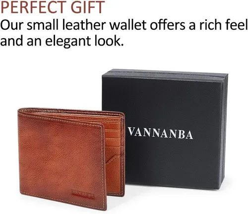 Vista 7 de VANNANBA Cartera de cuero de grano completo de gran capacidad con 2 ventanas para identificación, 11 ranuras para tarjetas, 2 bolsillos