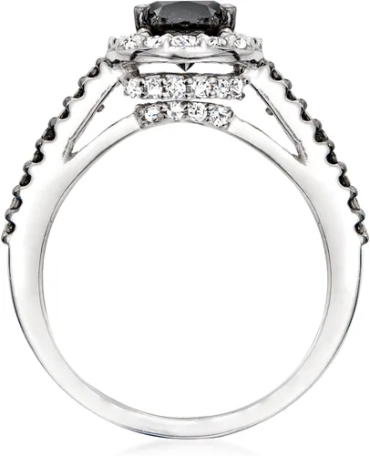 Vista 4 de Ross-Simons 150 ct tw Black and White Diamond Halo Ring in Sterling Silver