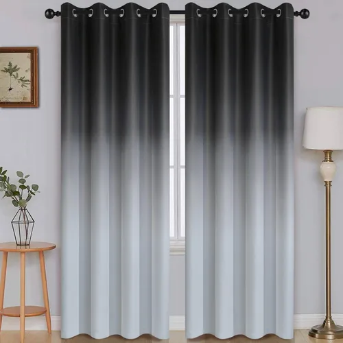 Vista 104 de SimpleHome Cortinas degradadas degradadas para oscurecer la habitación de 36 pulgadas de largo para dormitorio, con ojales y bloqueo de luz Negro