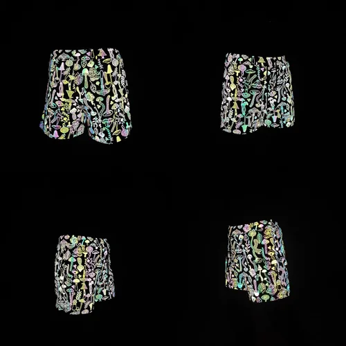 Vista 2 de BaronHong Pantalones cortos reflectantes para hombre, para verano, deslumbrantes, luminosos, para correr, brillar en la oscuridad, para fiestas