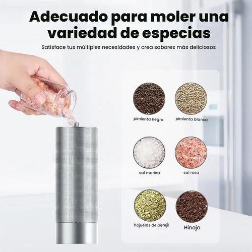 Vista 5 de Luvan Molinillo de sal, molino de sal de grado profesional con molinillo de rebabas único, 12 ajustes de grosor ajustables, velocidad de molienda