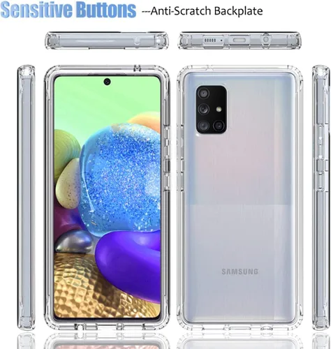 Vista 5 de Funda para Galaxy A71 4G SM-A715F con protector de pantalla de vidrio templado, transparente 360 de protección de cuerpo completo, carcasa dura +