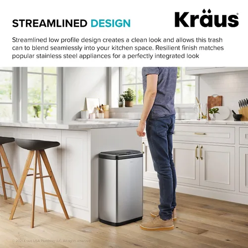 Vista 8 de Kraus GarbagePro Bote de basura rectangular de 13 galones manos libres con sensor de movimiento operado por batería en acabado negro mate con tapa