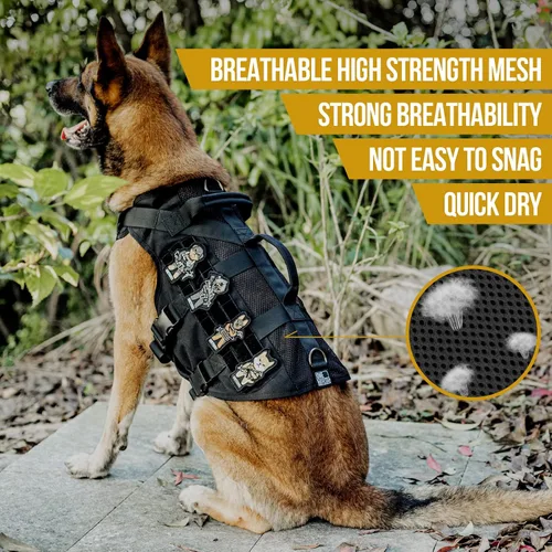 Vista 3 de OneTigris - Arnés táctico para perros pequeños, chaleco de perro pequeño sin tirones con asas, transpirable, arnés militar con sistema MOLLE, arnés