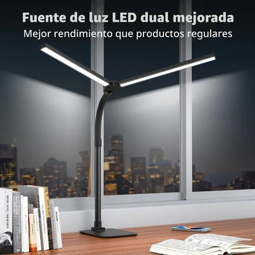 Vista 3 de Lámpara de escritorio LED para arquitecto, luz de tarea de doble cabeza Negro