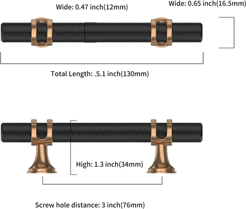 Vista 3 de Asidrama - Paquete de 10 manijas para gabinete de cocina de 3 pulgadas (76mm) de color negro mate y bronce champán, tiradores para gabinete