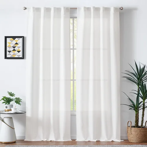 Vista 2 de jinchan Cortinas blancas para sala de estar, cortinas texturizadas de lino de 90 pulgadas de largo, cortinas de campo para dormitorio, cortinas