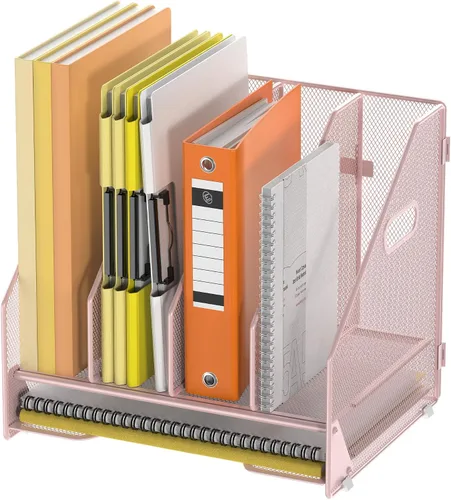 Vista 12 de Docnest Organizador de archivos de escritorio, 4 compartimentos verticales con bandeja de cartas, soporte de archivos de malla con asa