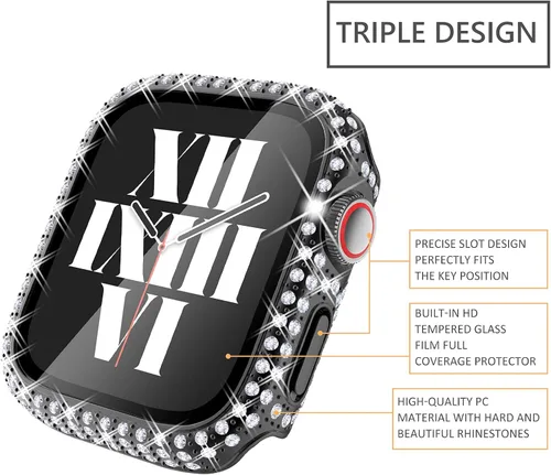 Vista 4 de Fullife Paquete de 3 fundas compatibles con Bling Apple Watch Series 3 de 1.496 pulgadas, fundas protectoras con diamantes de cristal con protector