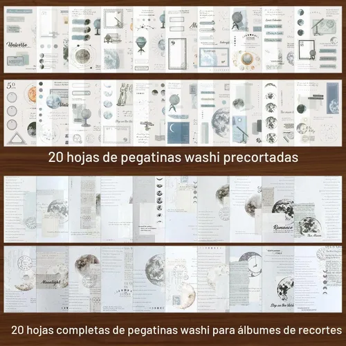 Vista 2 de Dizdkizd Calcomanías Washi con Temática Celestial para Journaling, Libro de Calcomanías de Efímera Vintage con 180 Calcomanías de Planetas y 20