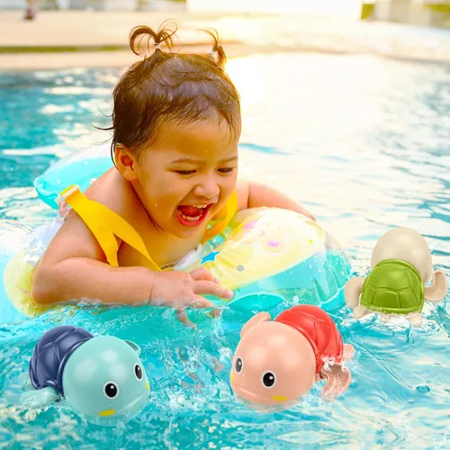 Vista 3 de Juguetes de baño para niños de 1 a 3 años de edad, regalos para niños, juguetes de tortuga nadadora para el baño, juguetes flotantes y de cuerda