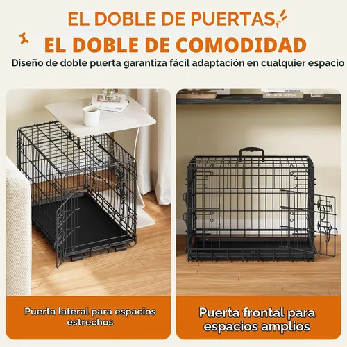Vista 3 de Yaheetech Caja de perro de 24 pulgadas con puerta doble y divisor para cachorro, caja metálica plegable con bandeja removible, jaula de alambre