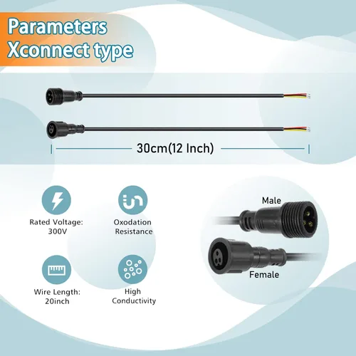 Vista 7 de 10 pares 3 núcleo-11.8 in de largo negro coleta macho y hembra impermeable IP65 xConnect/Holiday coro pigtail para luces LED Smart Pixel