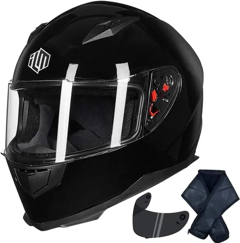Vista 19 de ILM - Casco integral para motocicleta y bicicleta urbana, con bufanda de invierno extraíble, 2 viseras, modelo aprobado por DOT JK313 2-Azul