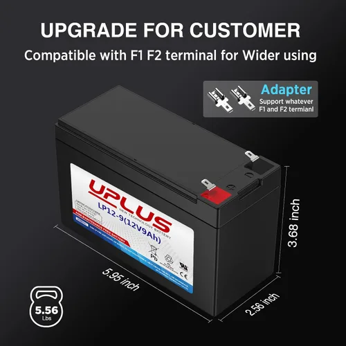 Vista 3 de UPLUS - Batería AGM recargable de 12 voltios y 9 Ah, batería LP12-9 SLA con terminales F2, reemplaza baterías de 12 V 7 Ah 8 AH aptas para APC UPS