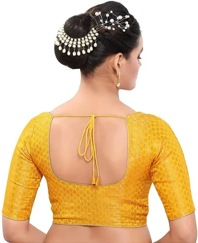 Vista 2 de Indian Hawker Bollywood - Blusa tradicional de brocado de banaras listo para usar con mangas hasta el codo