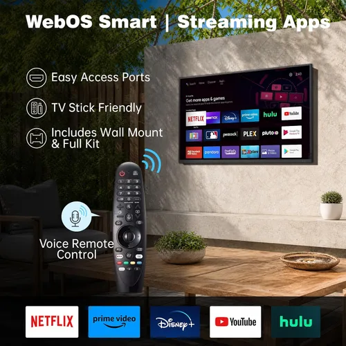 Vista 7 de TV al aire libre de 55 pulgadas 4K UHD Smart TV, 1000 Nit Parcial Sun