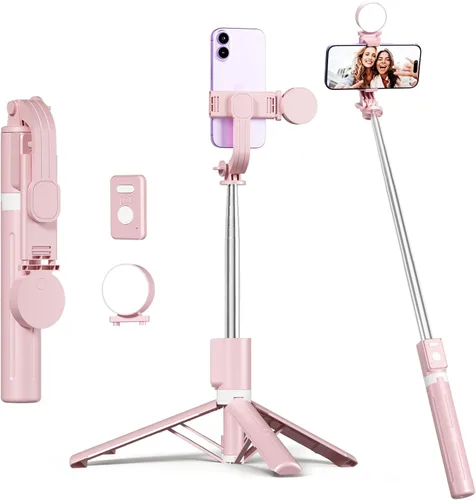 Vista 9 de Palo selfie con control remoto recargable y luz (1 unidad), trípode para iPhone, soporte de teléfono celular para grabación de video, soporte