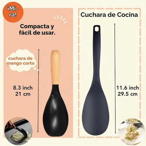 Vista 4 de Seki Japan - Elegante herramienta de cocina, flexible, antiadherente, resistente al calor, cuchara de cocina de nailon con mango de madera
