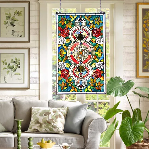 Vista 7 de Panel de ventana victoriano de vidrio Tiffany 20x32