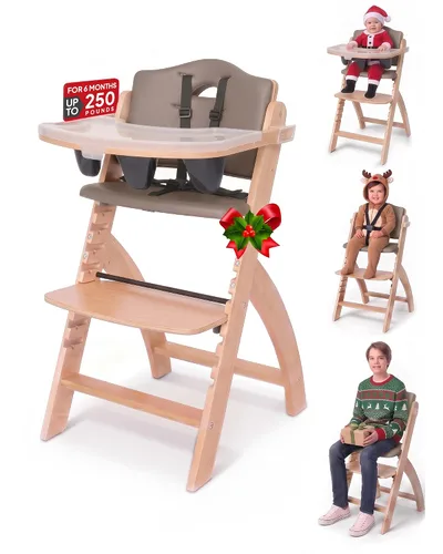 Vista 14 de Abiie Beyond Junior Convertible Wooden High Chair with Removable Tray Cojín de madera gris brumosa - Perla negra