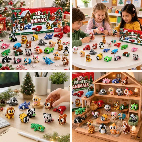 Vista 7 de JOICEE Calendario de Adviento de Navidad 2026 con mini juguetes de animales Rojo