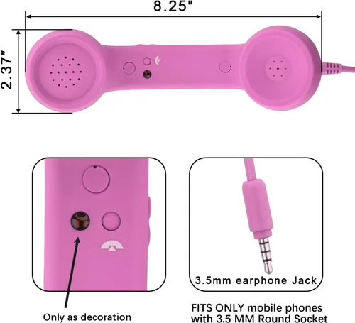Vista 3 de CM - Auricular vintage retro para teléfono celular, micrófono para teléfono inteligente, enchufe de 3,5 mm (Rosa)
