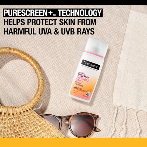 Vista 4 de Neutrogena Purescreen+ - Protector solar mineral invisible de defensa diaria para rostro con SPF 30, protector solar mineral de amplio espectro