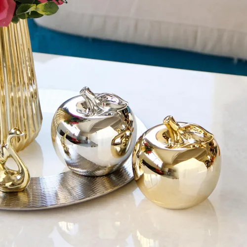 Vista 3 de Veemoon Estatuas de cerámica de manzana, estatua decorativa de manzana, escultura artística para decoración de mesa de cocina en casa, oficina