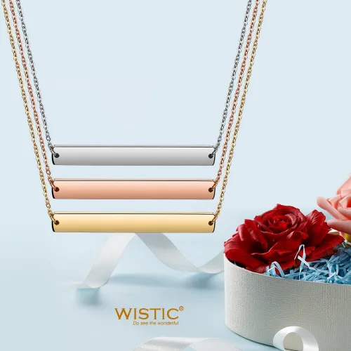 Vista 3 de Collar de acero inoxidable chapado en oro con barra de grabado vertical u horizontal para mujer, cadena ajustable, acero inoxidable, Grabado gratis