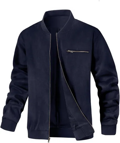 Vista 10 de Chaqueta bomber de gamuza para hombre, casual, ligera, vintage, abrigo universitario