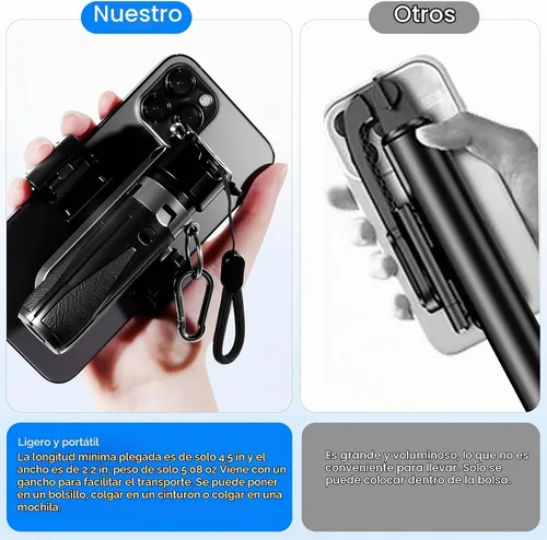 Vista 7 de Mini trípode 3 en 1, palo selfie para iPhone, trípode para iPhone con control remoto, trípodes de viaje ligeros para grabación de video selfie