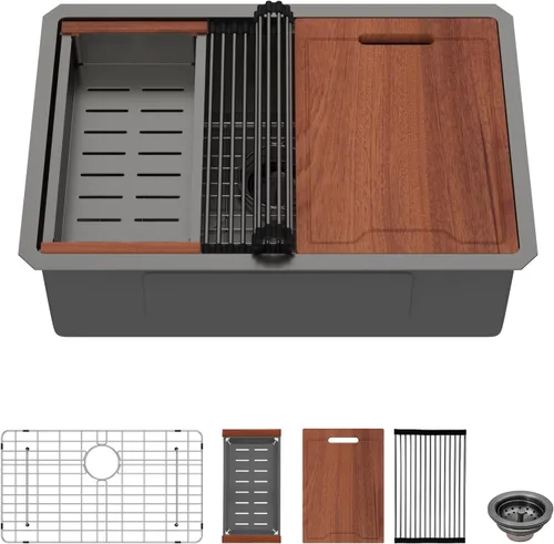 Vista 37 de Lordear - Fregadero de barra de 12 pulgadas bajo montaje, estación de trabajo, calibre 16, T304, 12 x 15, acero inoxidable, fregadero de cocina