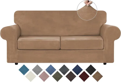 Vista 52 de WEERRW 4 Piezas Fundas de Terciopelo de Alta Elasticidad para Sofá de 3 Cojines Fundas de Sofá, Protector de Muebles Lavable con Parte Inferior